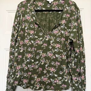 Lucky Brand Floral Green Blouse